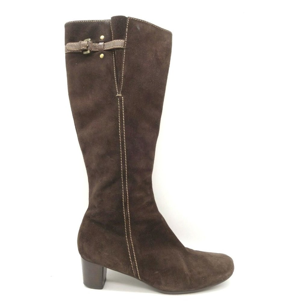 Ecco Brown Leather Split Toe Zip Up Block Heel Boots Women's 39 / 8 - 8.5